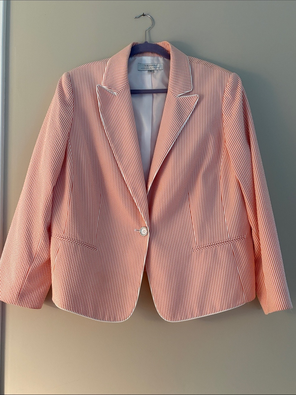 Tahari Pink and White Striped Blazer